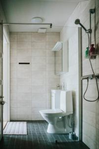 瑙沃Gammelgård Pizza & Padel Resort的一间带卫生间和淋浴的浴室