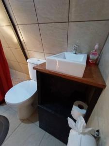 蒙泰韦尔德哥斯达黎加Casa del Árbol (A-Frame) - Ágape del Bosque的一间带水槽和卫生间的浴室