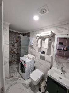安塔利亚Royal Homes 404的一间带卫生间和洗衣机的浴室。