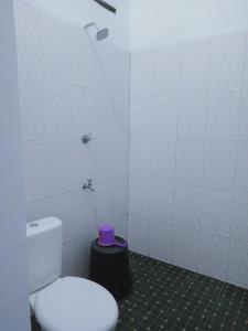 庞岸达兰Griya PAS Pangandaran的浴室设有白色卫生间和紫色凳子