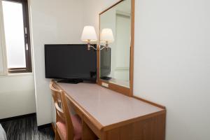 奈良奈良华盛顿广场酒店的客房设有一张带电视和镜子的书桌