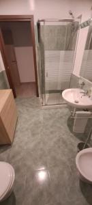 巴勒莫Villa Eufrosine的带淋浴、卫生间和盥洗盆的浴室