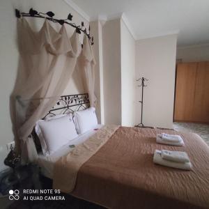阿莫利亚尼岛卡斯塔利亚公寓式酒店的一间卧室配有一张大床和两条毛巾