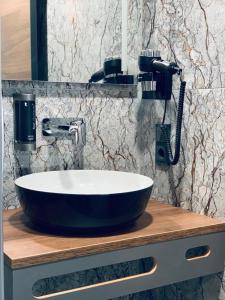 KöschingIntergroup Business & Design Hotel Ingolstadt的浴室的柜台设有水槽和镜子