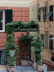 卡莫利La Camogliese Hotel B&B的植物建筑的一侧的标志