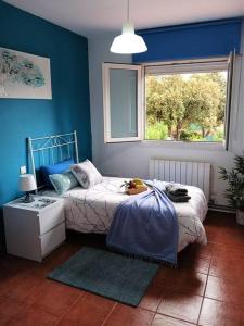 埃莱斯皮纳尔Chalet Las Dalias的蓝色的卧室设有床和窗户
