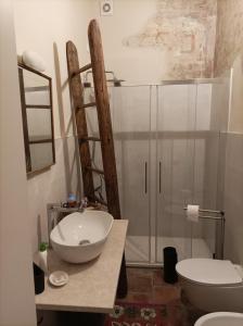 克雷莫纳Appartamento in Cascina Cortazza的带淋浴、盥洗盆和卫生间的浴室