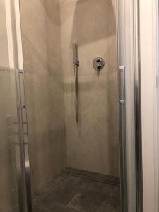 佛罗伦萨Leonardo luxury apartment的浴室里设有玻璃门淋浴
