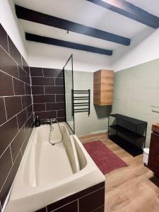 阿尔勒Duplex de charme 80m2 au coeur d'Arles, 2 chambres的一间位于客房内的带大型白色浴缸的浴室