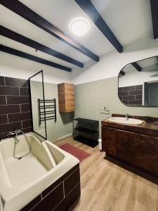阿尔勒Duplex de charme 80m2 au coeur d'Arles, 2 chambres的带浴缸和盥洗盆的大浴室