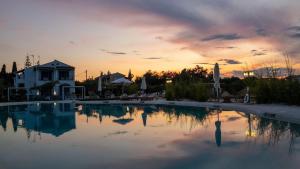 MelíkiaSun 'n Chill, Boutique Apartments & Beach Villa的一座享有日落美景的大型游泳池