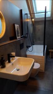 塞德莱茨Villa Luna的浴室配有盥洗盆、卫生间和浴缸。