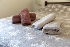 罗维尼Holiday house Hana的床上的一大堆毛巾