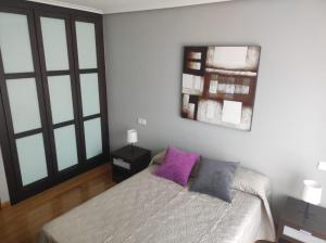 埃尔希耶戈Eras的一间卧室配有一张带紫色枕头的床