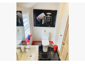 牛津Charming Doubleroom in North Oxford Minimum 3 nights的浴室配有白色卫生间和盥洗盆。