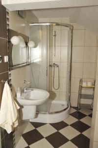 波拉齐克Ośrodek Wypoczynkowy CRYSTAL的带淋浴、卫生间和盥洗盆的浴室