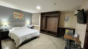 瓜亚基尔Hotel Varadero Internacional的一间卧室配有一张床和一台电视