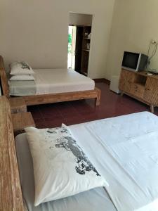 罗威那娜湾海滨别墅酒店的一间设有两张床和一台电视的房间