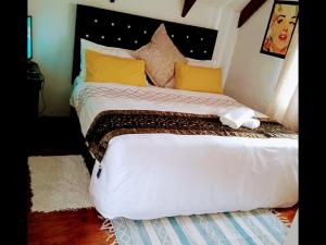开普敦Zagorski bed and breakfast的卧室配有一张带黄色枕头的大型白色床。