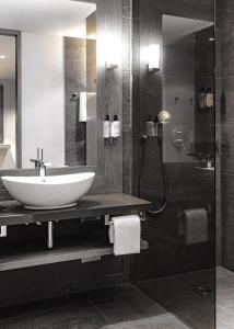 达沃斯美隆达沃斯瑞士山庄度假酒店的一间带水槽和淋浴的浴室