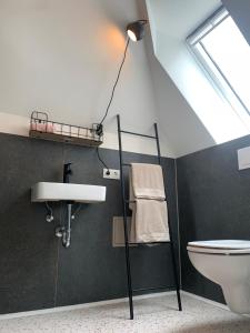 汉堡steenkampstudios LOFT的浴室配有水槽、卫生间和灯具。