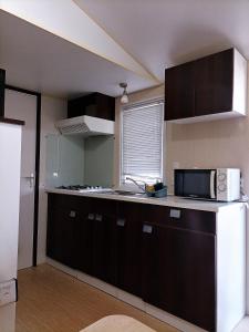 洛雷多德比罗雷露营地的厨房配有白色冰箱和微波炉