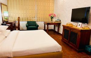 钱德加尔The Kaptain's Retreat的一间卧室配有一张床和一台平面电视