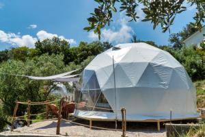 Rachesluxury dome tents ikaria ap'esso2的帐篷位于庭院内