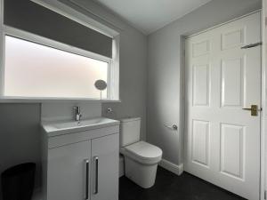 沃克索普Cosy & Comfortable Apartment w/Parking的一间带卫生间、水槽和窗户的浴室
