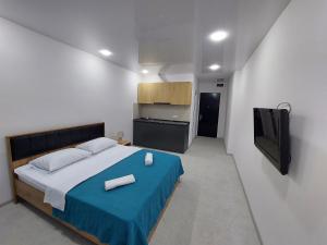 高尼奥Gonio Superior的一间卧室配有一张带蓝毯的床和一台电视