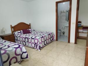 格罗韦JARDIN, TERRAZA Y BARBACOA的一间卧室设有两张床和淋浴。