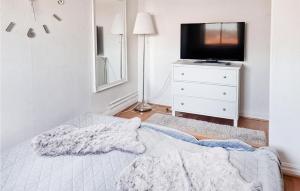 斯塔德Amazing Apartment In Ystad With 1 Bedrooms的一间卧室配有一张床,梳妆台上配有电视