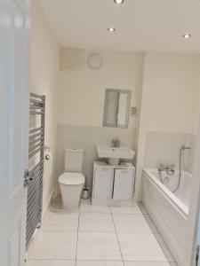德比Mills Home Stays的白色的浴室设有卫生间和水槽。