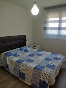 阿尔卡拉德荷那利斯WANDA Patrimonio parking gratis LICENCIA TURISTICA VT-13975的卧室配有蓝色和白色的被子