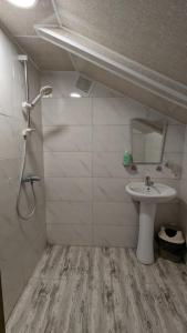 博尔若米Shera的白色的浴室设有水槽和淋浴。