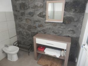 Canto da AreiaCasa da Lavadia的一间带水槽、卫生间和镜子的浴室
