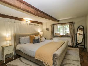 科姆堡Fox Den Cottage的一间卧室配有一张大床和镜子