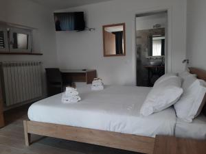阿塞尔吉B&B La casa dei nonni Assergi的卧室配有带白色枕头的大床