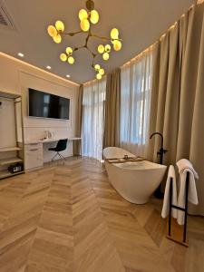 茨里克韦尼察Villa Olivetta heritage residence的带浴缸、电视和水槽的浴室