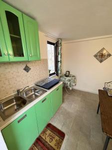 巴勒莫Mille Lire的厨房配有绿色橱柜和水槽