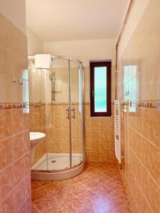 耶塞尼克Penzion Peklo的带淋浴和盥洗盆的浴室