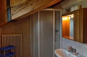 BionazAppartamenti Luseney的带淋浴、盥洗盆和镜子的浴室