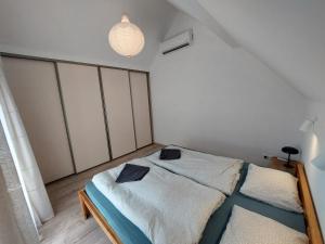 布拉迪斯拉发Útulný apartmán v Bratislava 4的一间卧室配有一张带两个枕头的床