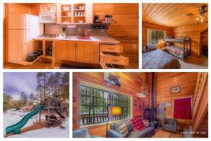 佩森Cabin #1 Buffalo Herd -Pet Friendly - Sleeps 6 - Playground & Game Room的厨房和房子的三张照片