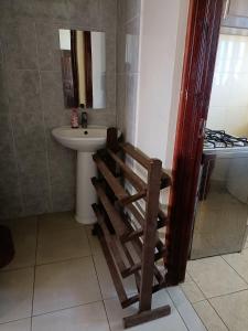 马查科斯Tashie homes的浴室配有盥洗盆、卫生间和盥洗盆。