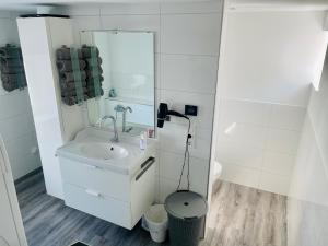 弗里茨拉尔Apartment Lindenstein的白色的浴室设有水槽和镜子