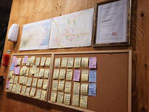 西归浦市Soo Stay的墙上的一大堆标签,上面有地图