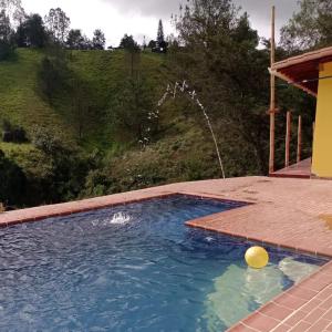 El PeñolEcoGranjasYa的一个带喷泉的游泳池
