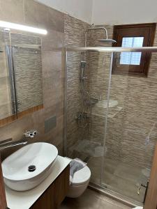 阿吉奥斯伊欧尼斯新蕾别墅的浴室配有卫生间、盥洗盆和淋浴。