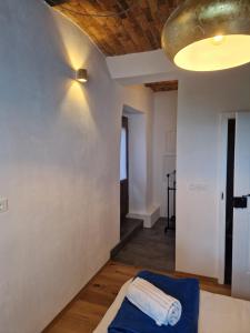 拉多夫吉卡Sobe Lotrist的一间设有白色墙壁和木制天花板的客房